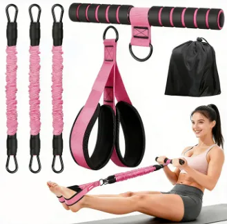 Upgraded Multifunction Pedal Resistance Band with Handle,3 Tube Adjustable Resistance Bands for Abdomen, Waist, Arm, Core/ABS, Leg Workout - Sit Up Exercise Equipment for Women