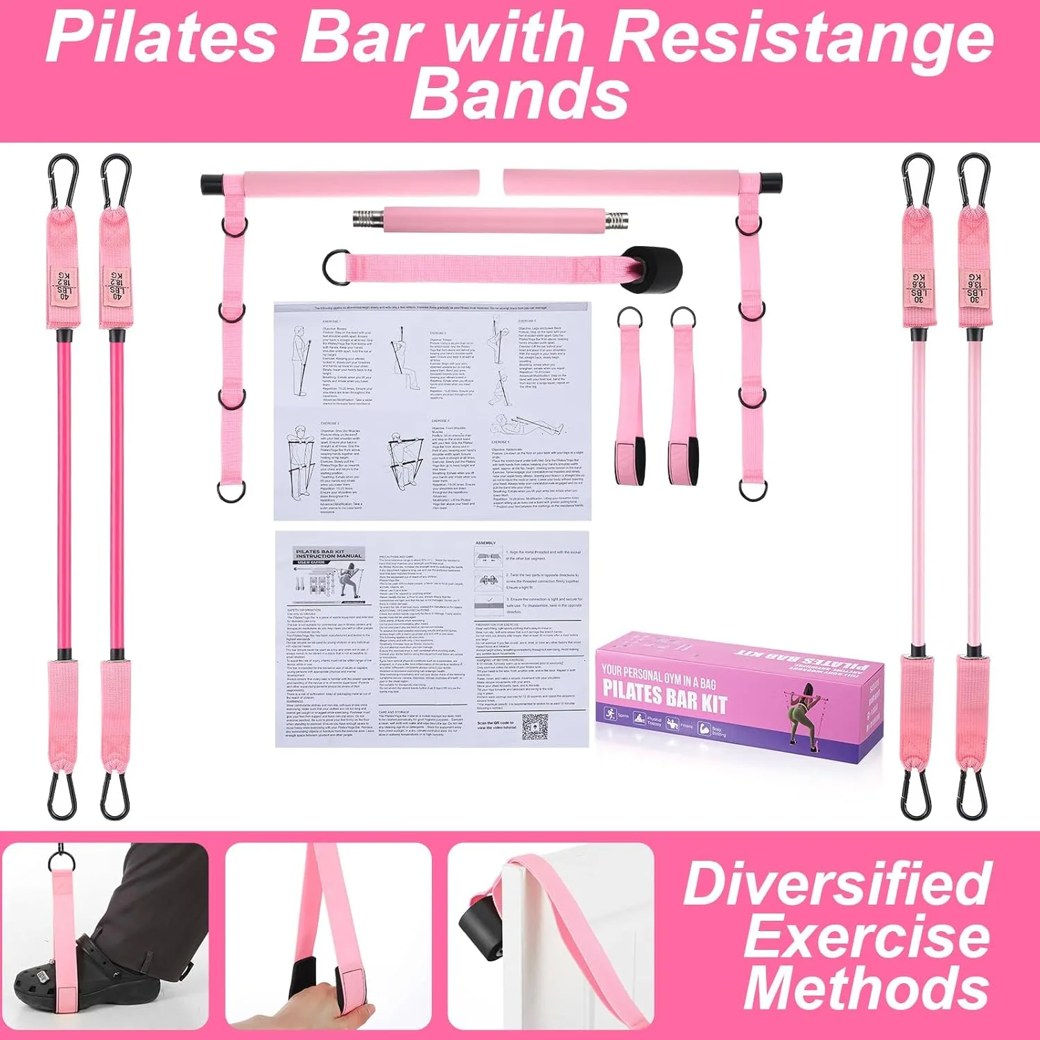 Multifunctional Pilates Bar Kit with Resistance Bands