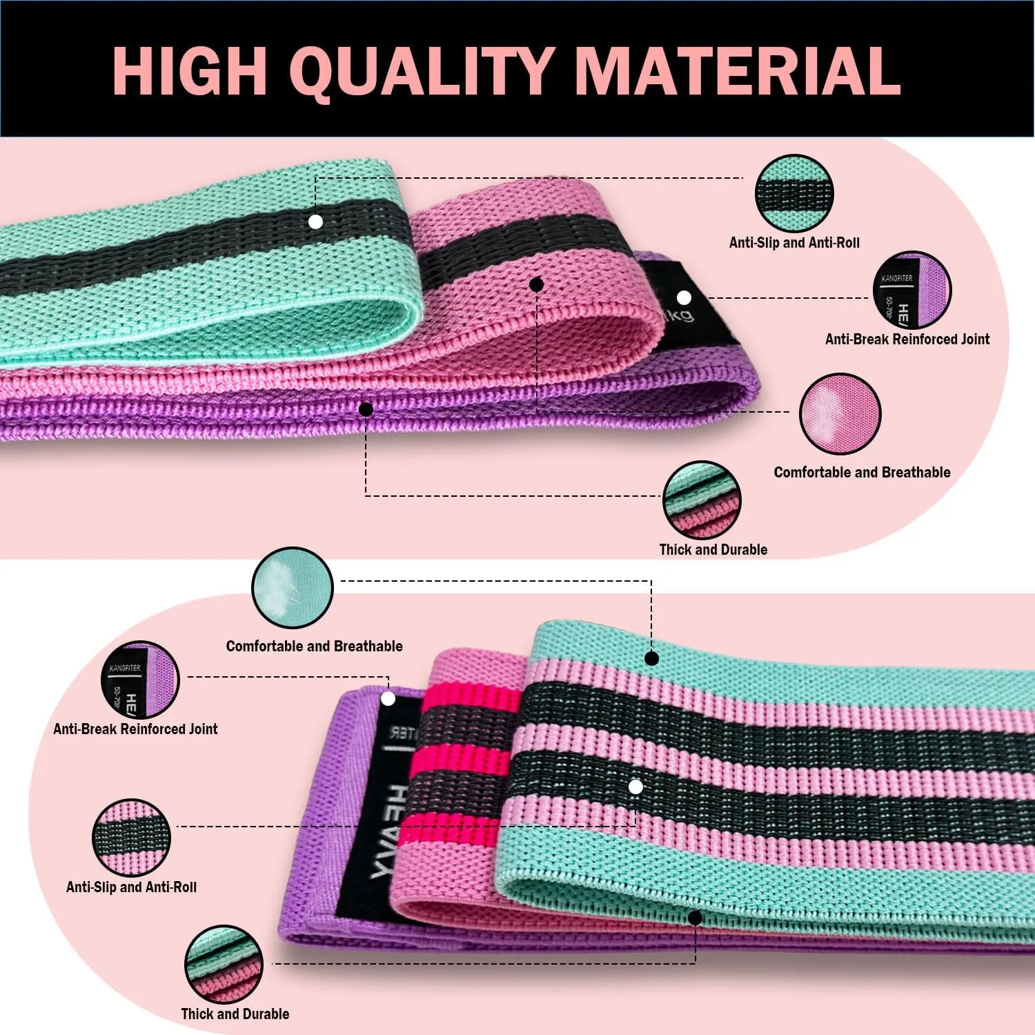 Long and Short Fabric Resistance Bands with Door Anchor, Non-Slip Stretch Booty Bands for Working Out Women & Men, Loop Exercise Elastic Bands for Home Physical Therapy Yoga Pilates