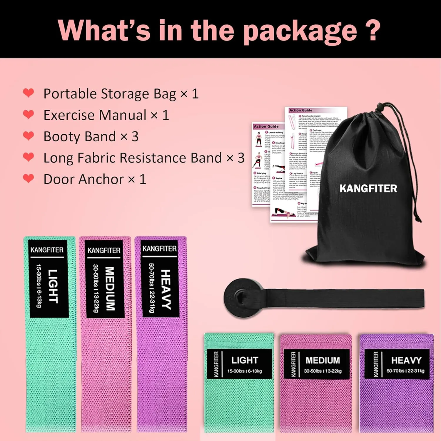 Long and Short Fabric Resistance Bands with Door Anchor, Non-Slip Stretch Booty Bands for Working Out Women & Men, Loop Exercise Elastic Bands for Home Physical Therapy Yoga Pilates
