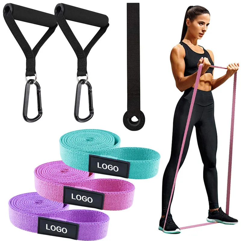 Logo Gym Cotton Pull up Assist Resistance Long Fabric Cloth Loop Booty Exercise Bands Set