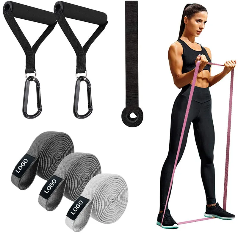 Logo Gym Cotton Pull up Assist Resistance Long Fabric Cloth Loop Booty Exercise Bands Set