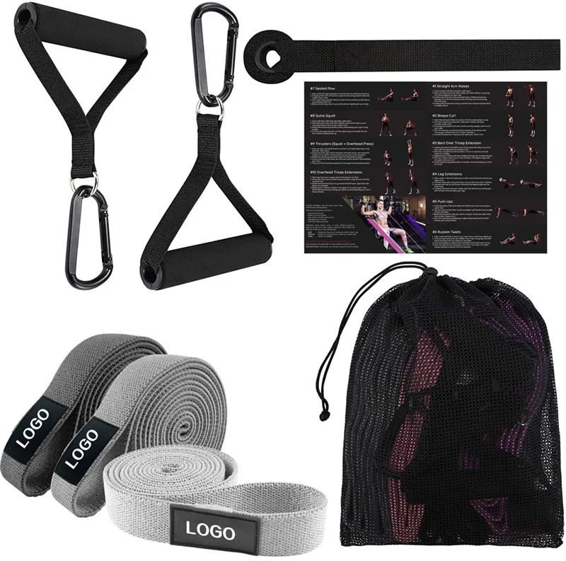 Logo Gym Cotton Pull up Assist Resistance Long Fabric Cloth Loop Booty Exercise Bands Set