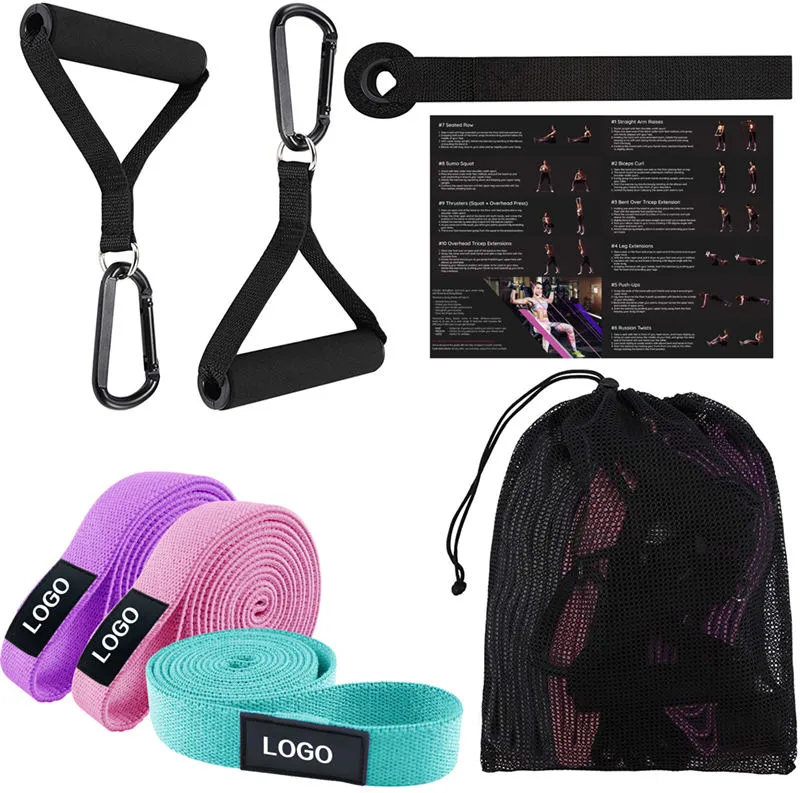 Logo Gym Cotton Pull up Assist Resistance Long Fabric Cloth Loop Booty Exercise Bands Set