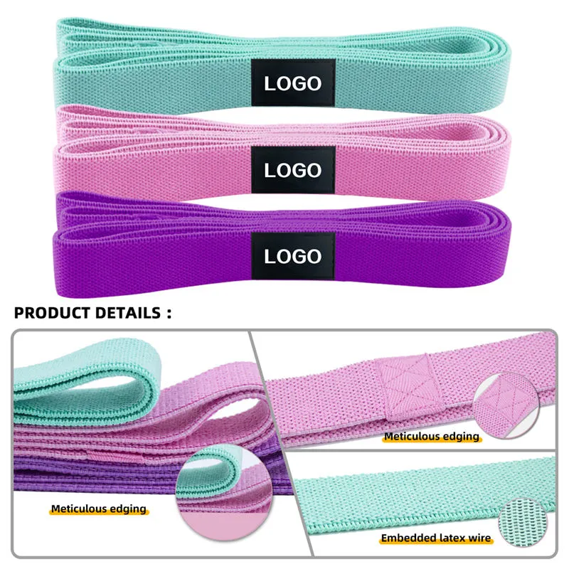 Logo Gym Cotton Pull up Assist Resistance Long Fabric Cloth Loop Booty Exercise Bands Set