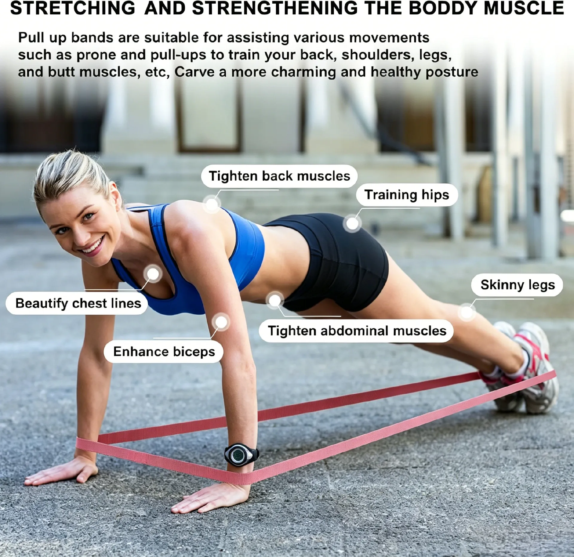 Logo Gym Cotton Pull up Assist Resistance Long Fabric Cloth Loop Booty Exercise Bands Set